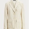 Weiße Ralph Lauren Blazer aus gestreiftem Twill aus Leinenmischung für Damen Weiße Ralph Lauren Blazer aus gestreiftem Twill aus Leinenmischung für Damen