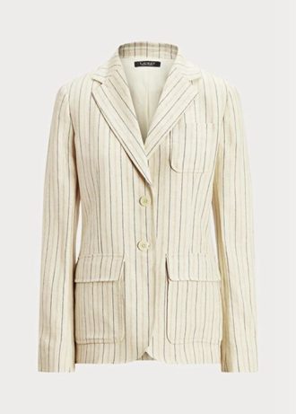 Weiße Ralph Lauren Blazer aus gestreiftem Twill aus Leinenmischung für Damen