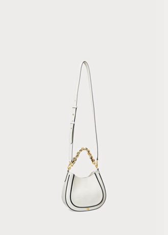 Weiße Ralph Lauren Charli-Schultertaschen aus Leder für Damen