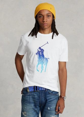 Weiße Ralph Lauren Classic Fit Big Pony Jersey-T-Shirts für Herren