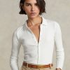 Weiße Ralph Lauren Cropped Ribbed Poloshirts mit Knopfleiste für Damen Weiße Ralph Lauren Cropped Ribbed Poloshirts mit Knopfleiste für Damen