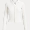 Weiße Ralph Lauren Cropped Ribbed Poloshirts mit Knopfleiste für Damen Weiße Ralph Lauren Cropped Ribbed Poloshirts mit Knopfleiste für Damen