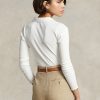 Weiße Ralph Lauren Cropped Ribbed Poloshirts mit Knopfleiste für Damen Weiße Ralph Lauren Cropped Ribbed Poloshirts mit Knopfleiste für Damen