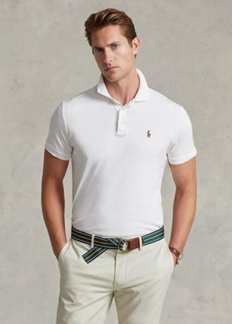 Weiße Ralph Lauren Custom Slim Fit Poloshirts aus weicher Baumwolle für Herren