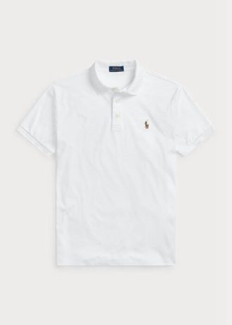 Weiße Ralph Lauren Custom Slim Fit Poloshirts aus weicher Baumwolle für Herren