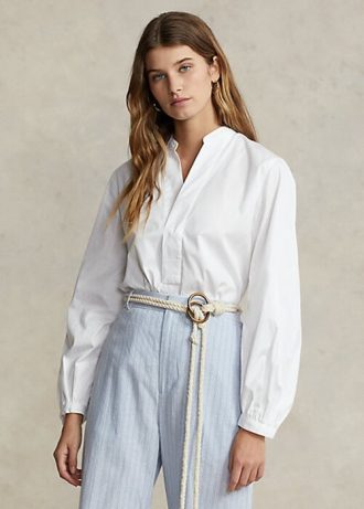 Weiße Ralph Lauren Damen-Blousonhemden aus Baumwolle mit kastenförmiger Passform