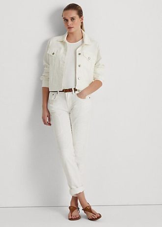 Weiße Ralph Lauren Damen Jeans mit Ösen-Patchwork und lässiger Tapered-Jeans
