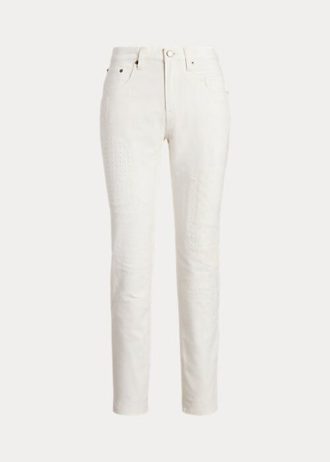 Weiße Ralph Lauren Damen Jeans mit Ösen-Patchwork und lässiger Tapered-Jeans