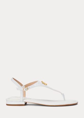 Weiße Ralph Lauren Ellington Sandalen aus geprägtem Leder für Damen