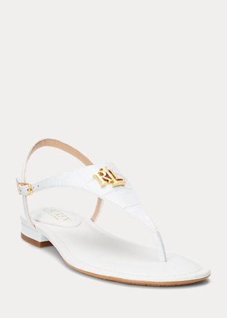 Weiße Ralph Lauren Ellington Sandalen aus geprägtem Leder für Damen