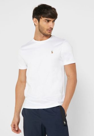 Weiße Ralph Lauren Essential T-Shirts mit Rundhalsausschnitt für Herren Weiße Ralph Lauren Essential T-Shirts mit Rundhalsausschnitt für Herren