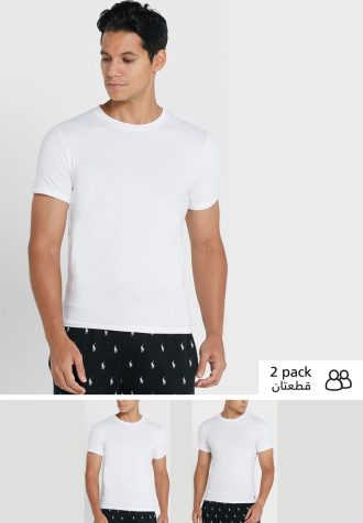 Weiße Ralph Lauren Essential T-Shirts mit Rundhalsausschnitt im 2er-Pack für Herren