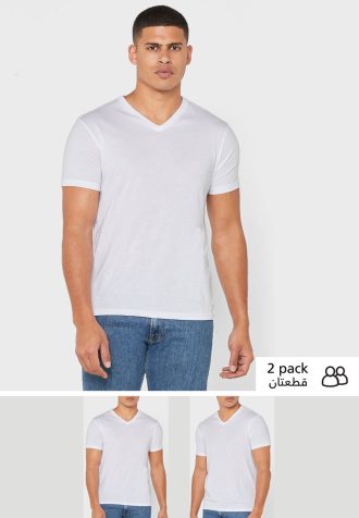 Weiße Ralph Lauren Essential T-Shirts mit V-Ausschnitt im 2er-Pack für Herren