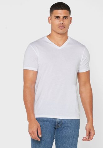 Weiße Ralph Lauren Essential T-Shirts mit V-Ausschnitt im 2er-Pack für Herren