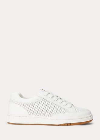 Weiße Ralph Lauren Hailey Sneakers aus perforiertem Leder für Damen