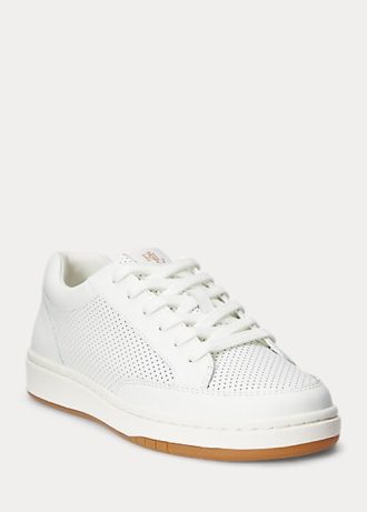 Weiße Ralph Lauren Hailey Sneakers aus perforiertem Leder für Damen