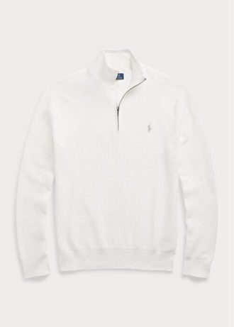 Weiße Ralph Lauren Herren-Pullover aus Baumwolle mit Viertelreißverschluss und Netzstrick Weiße Ralph Lauren Herren-Pullover aus Baumwolle mit Viertelreißverschluss und Netzstrick