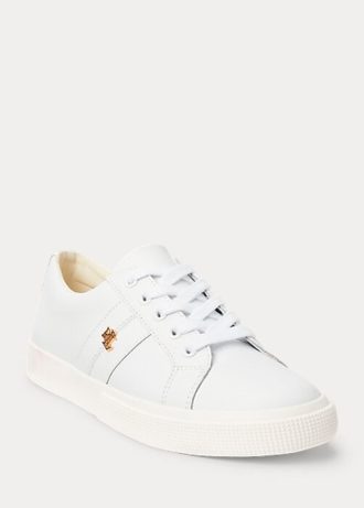 Weiße Ralph Lauren Janson II Action Leder-Sneakers für Damen