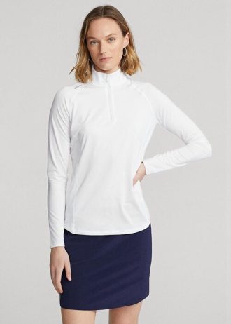 Weiße Ralph Lauren Jersey-Pullover mit Viertelreißverschluss für Damen