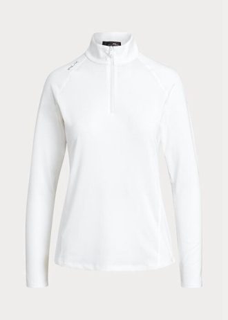 Weiße Ralph Lauren Jersey-Pullover mit Viertelreißverschluss für Damen