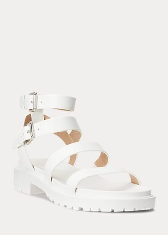 Weiße Ralph Lauren Kayleen Sandalen aus Nappaleder für Damen