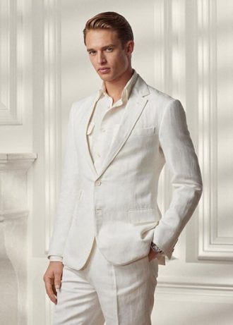 Weiße Ralph Lauren Kent-Anzugsakko mit Fischgrätenmuster für Herren