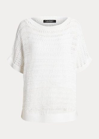 Weiße Ralph Lauren Kurzarmpullover aus Baumwollnetz für Damen