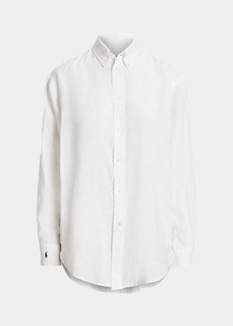 Weiße Ralph Lauren Leinenhemden im Relaxed Fit für Damen