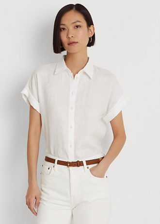 Weiße Ralph Lauren Leinenhemden mit Dolman-Ärmeln für Damen