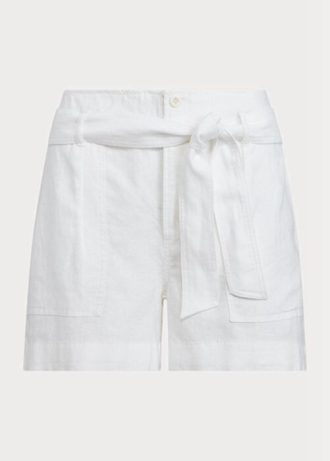 Weiße Ralph Lauren Leinenshorts mit Gürtel für Damen