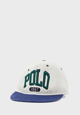 Weiße Ralph Lauren Logo Flat Peak Hüte für Herren