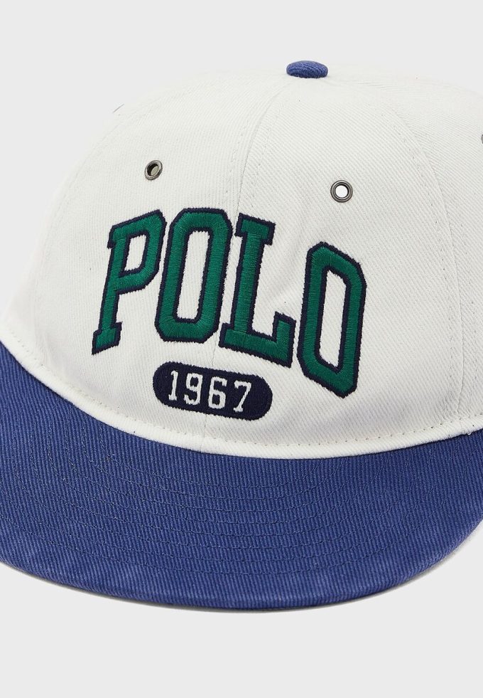 Weiße Ralph Lauren Logo Flat Peak Hüte für Herren