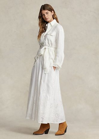Weiße Ralph Lauren Midiröcke aus Leinen mit Ösen für Damen Weiße Ralph Lauren Midiröcke aus Leinen mit Ösen für Damen