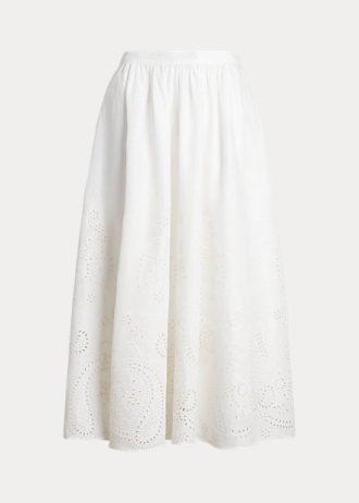 Weiße Ralph Lauren Midiröcke aus Leinen mit Ösen für Damen Weiße Ralph Lauren Midiröcke aus Leinen mit Ösen für Damen
