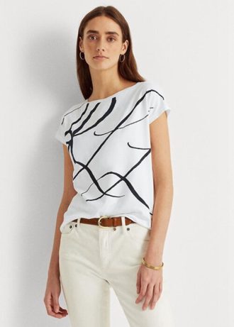 Weiße Ralph Lauren Oberteile aus Baumwollmischung mit Logo-Print für Damen