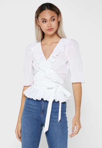 Weiße Ralph Lauren Oberteile mit Rüschendetail für Damen