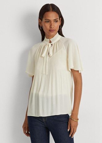 Weiße Ralph Lauren Plissierte Georgette-Oberteile für Damen
