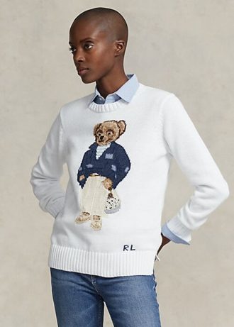 Weiße Ralph Lauren Polo Bear Pullover aus Baumwollmischung für Damen