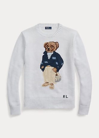 Weiße Ralph Lauren Polo Bear Pullover aus Baumwollmischung für Damen