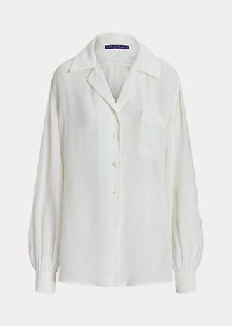 Weiße Ralph Lauren Roslin Leinen-Voile-Hemden für Damen