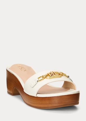 Weiße Ralph Lauren Roxanne Sandalen aus Nappaleder für Damen