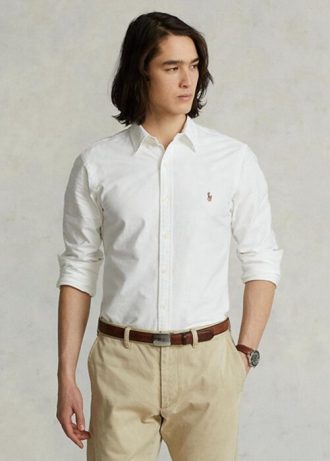 Weiße Ralph Lauren Slim Fit Oxford-Hemden für Herren