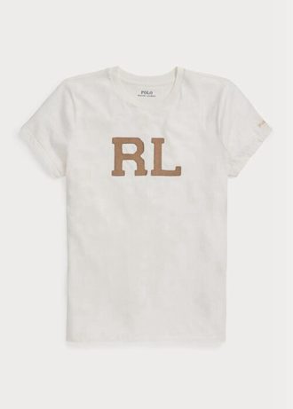 Weiße Ralph Lauren T-Shirts aus Jersey mit Wildleder-Applikationen für Damen