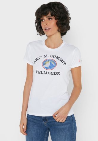 Weiße Ralph Lauren T-Shirts mit Rundhalsausschnitt und Grafik für Damen