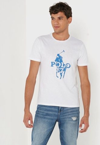 Weiße Ralph Lauren T-Shirts mit Rundhalsausschnitt und Print für Herren