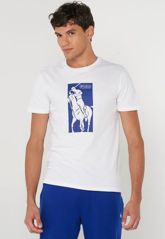 Weiße Ralph Lauren T-Shirts mit Rundhalsausschnitt und Print für Herren