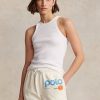 Weiße Ralph Lauren Tanktops aus gerippter Baumwolle für Damen