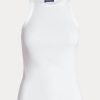 Weiße Ralph Lauren Tanktops aus gerippter Baumwolle für Damen