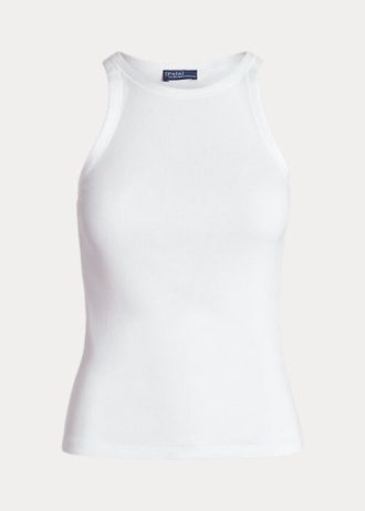 Weiße Ralph Lauren Tanktops aus gerippter Baumwolle für Damen
