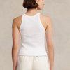 Weiße Ralph Lauren Tanktops aus gerippter Baumwolle für Damen